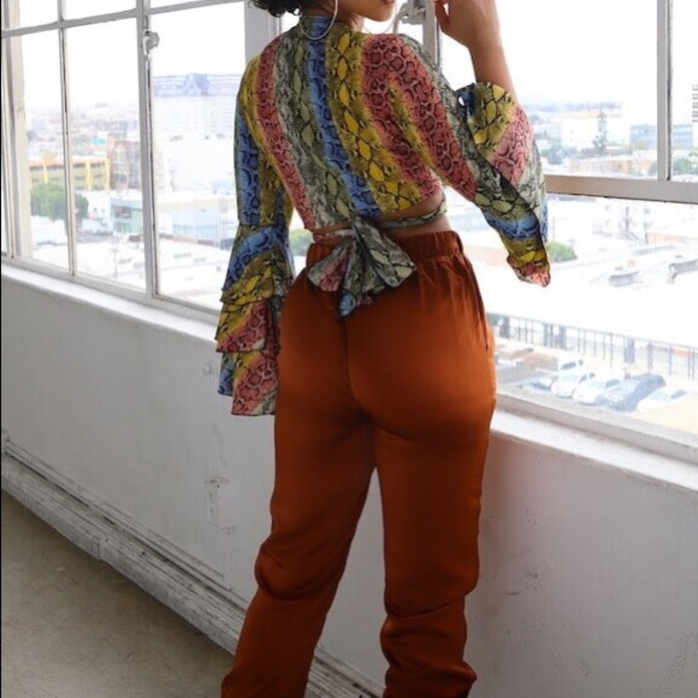 Rust Satin Joggers - Picture 2 of 7